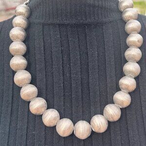 Vintage Taxco Sterling Silver Textured Bench Bead Necklace 24" 2.1oz Mexico